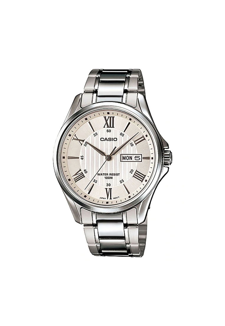 CASIO Men Analog Watch MTP-1384D-7AV Silver Stainless Steel Strap
