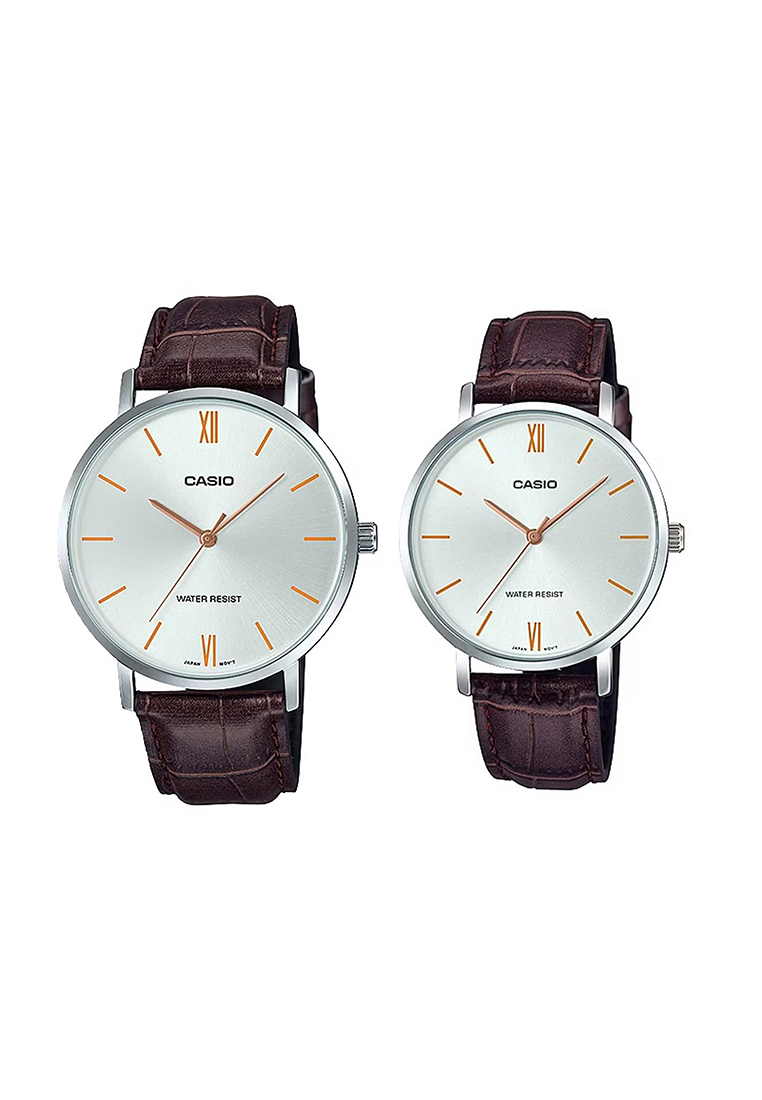 CASIO Couple Analog Watch MTP/LTP-VT01L-7B2 Brown Leather Strap