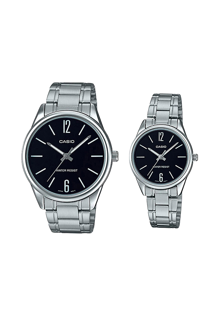 CASIO Couple's Analog Watch MTP/LTP-V005D-1B Stainless Steel Band Pair Watch