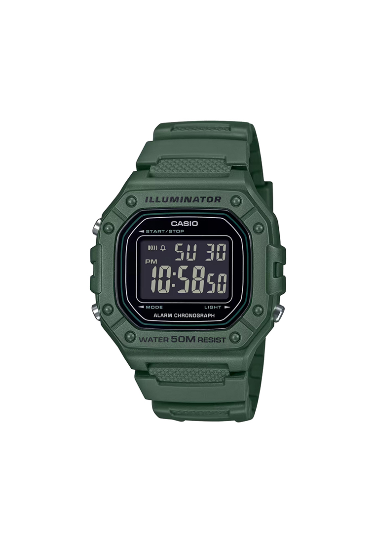 CASIO W-218H-3BV Men Digital Watch with Green Resin Band