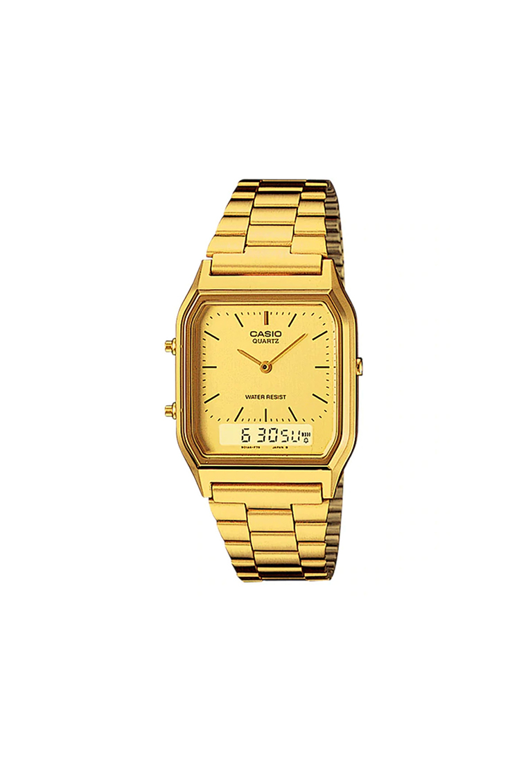 CASIO Men Analog Watch AQ-230GA-9DMQ Gold Stainless Steel Strap