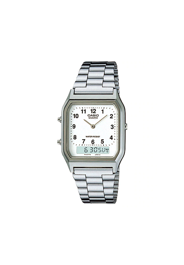 CASIO Men Analog-Digital Watch AQ-230A-7BMQ Silver Stainless Steel Strap