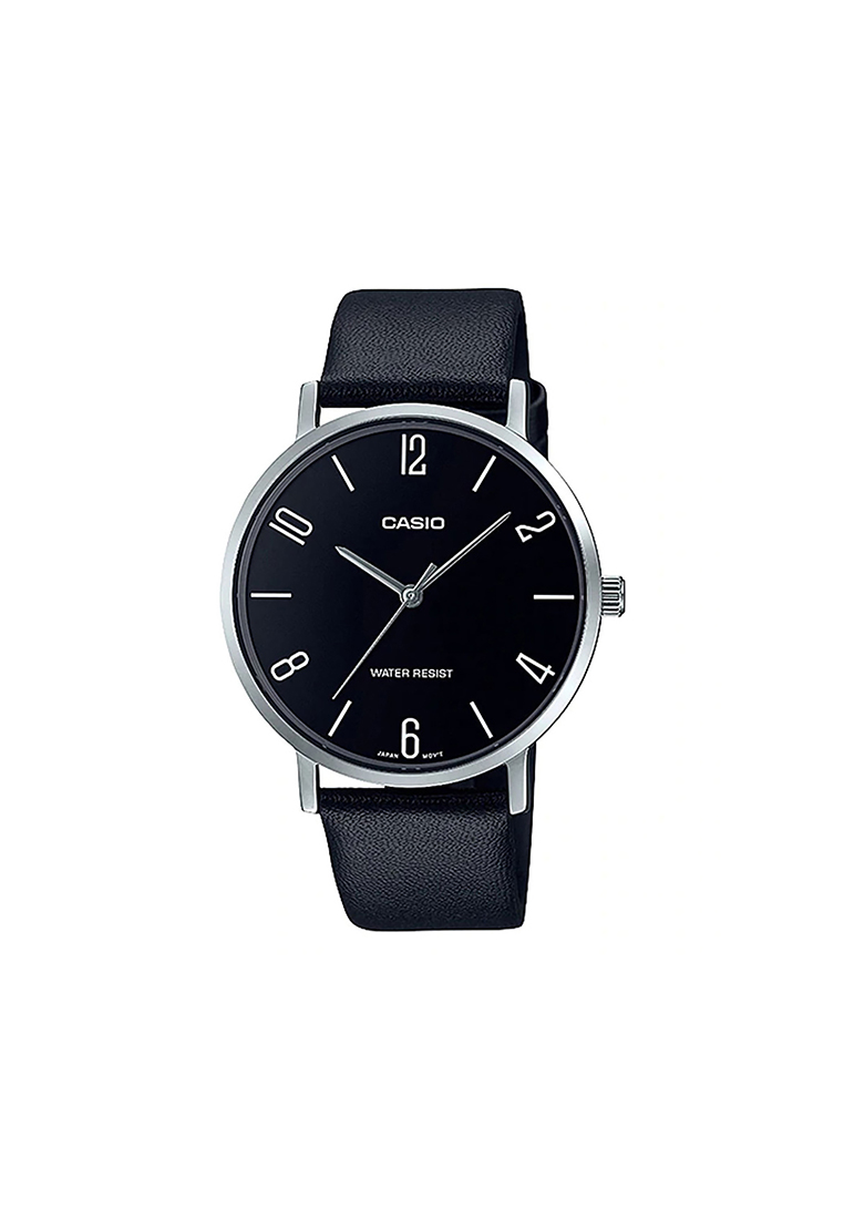 CASIO Men Analog Watch MTP-VT01L-1B2 Black Leather Strap