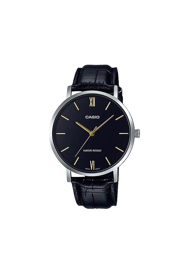 CASIO Men Analog Watch MTP-VT01L-1B Black Leather Strap