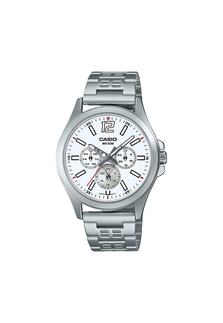 CASIO Men's Analog Watch MTP-E350D-7BV Silver Stianless Steel Band Watch for men