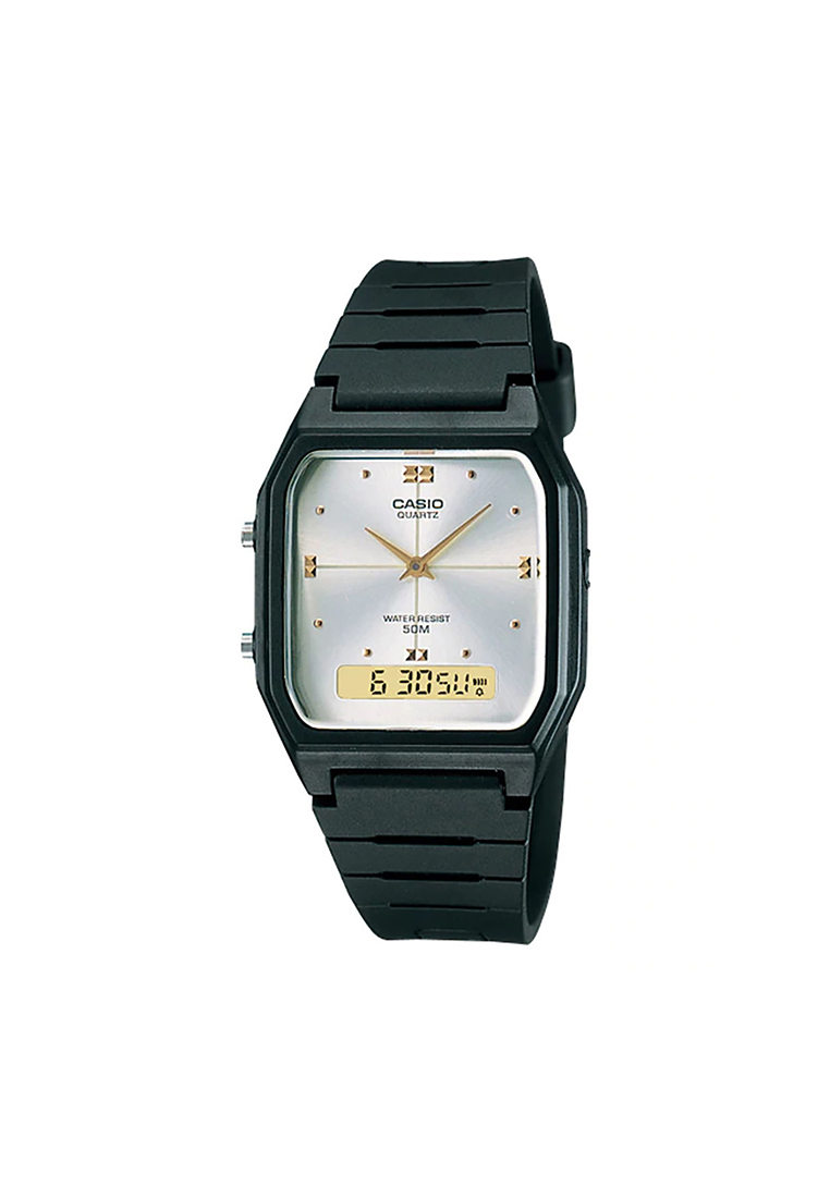 Casio Unisex Analog-Digital Watch AW-48HE-7AV Black Resin Strap