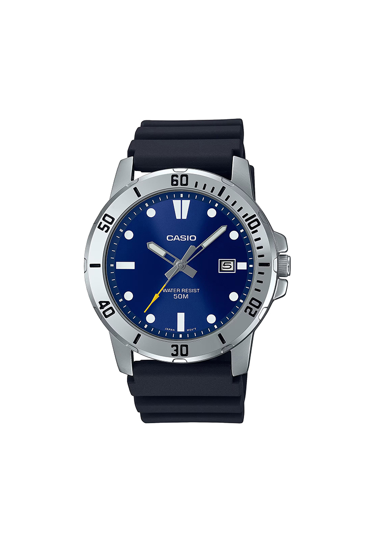 CASIO Men's Analog Watch MTP-VD01-2EV Blue Dial with Black Resin Band