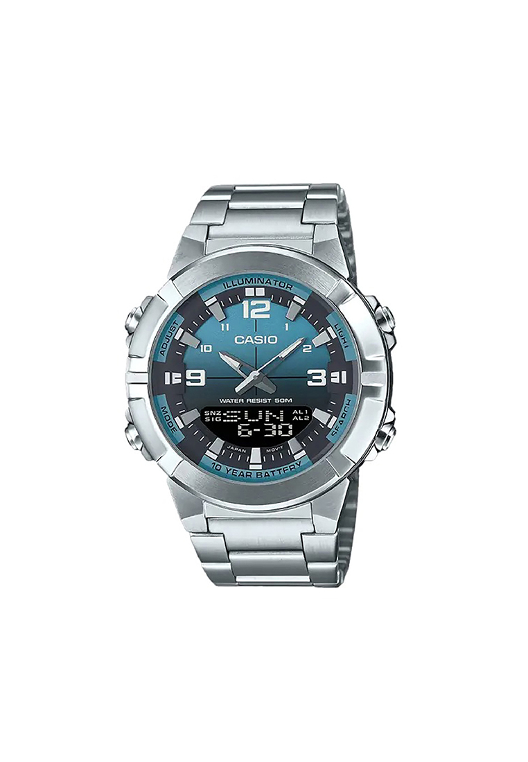 CASIO AMW-870DA-2A2V Men Analog-Digital Watch Silver Stainless Steel Strap