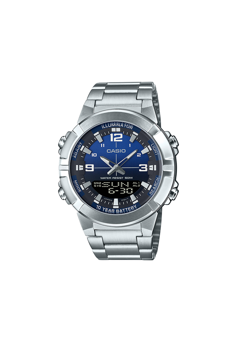 CASIO AMW-870DA-2A1V Men Analog-Digital Watch Silver Stainless Steel Strap