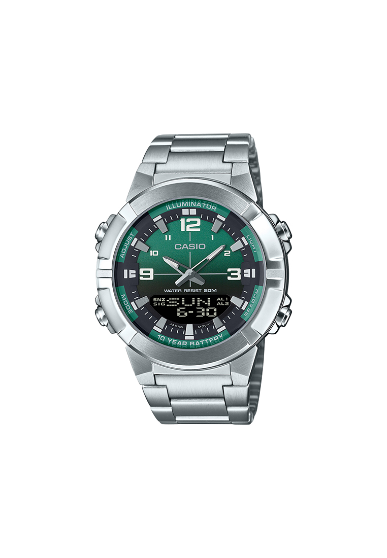 CASIO AMW-870DA-3AV Men Analog-Digital Watch Silver Stainless Steel Strap