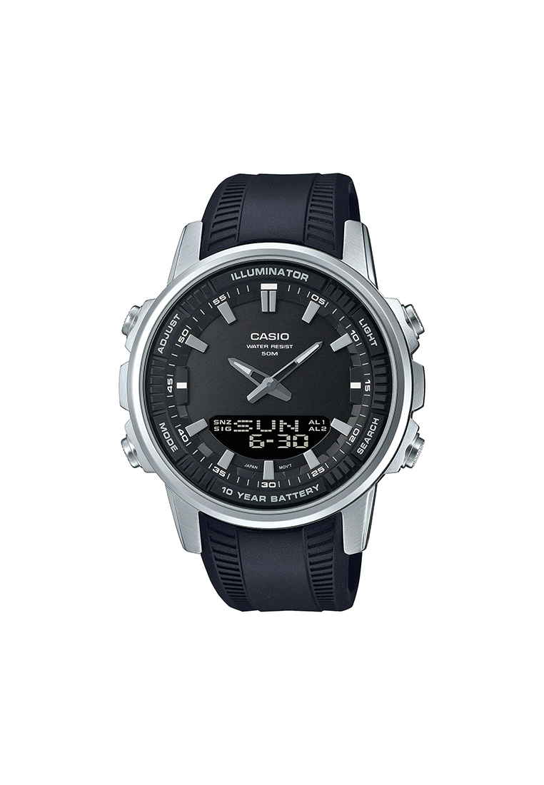Casio Men Analog-Digital Watch AMW-880-1AV Black Leather Strap