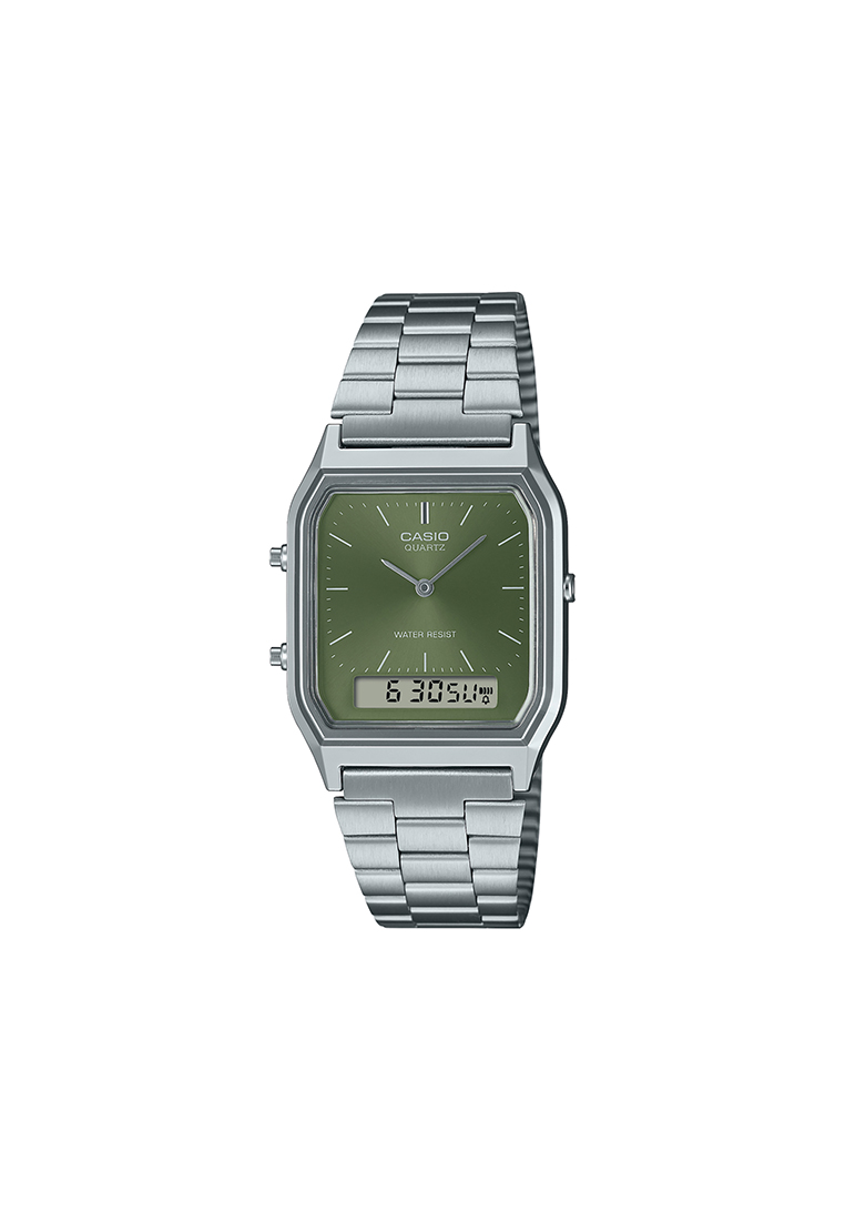 CASIO Vintage Unisex Analog-Digital Watch AQ-230A-3AMQY Silver Stainless Steel Strap