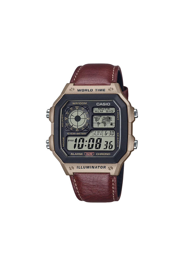 CASIO Men Digital Watch AE-1200WHL-5AV Brown Leather Strap