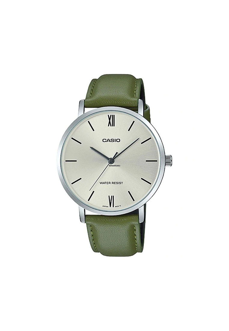 Casio Watches Men's Analog Watch MTP-VT01L-3B Army Green Leather Band Casual Watch