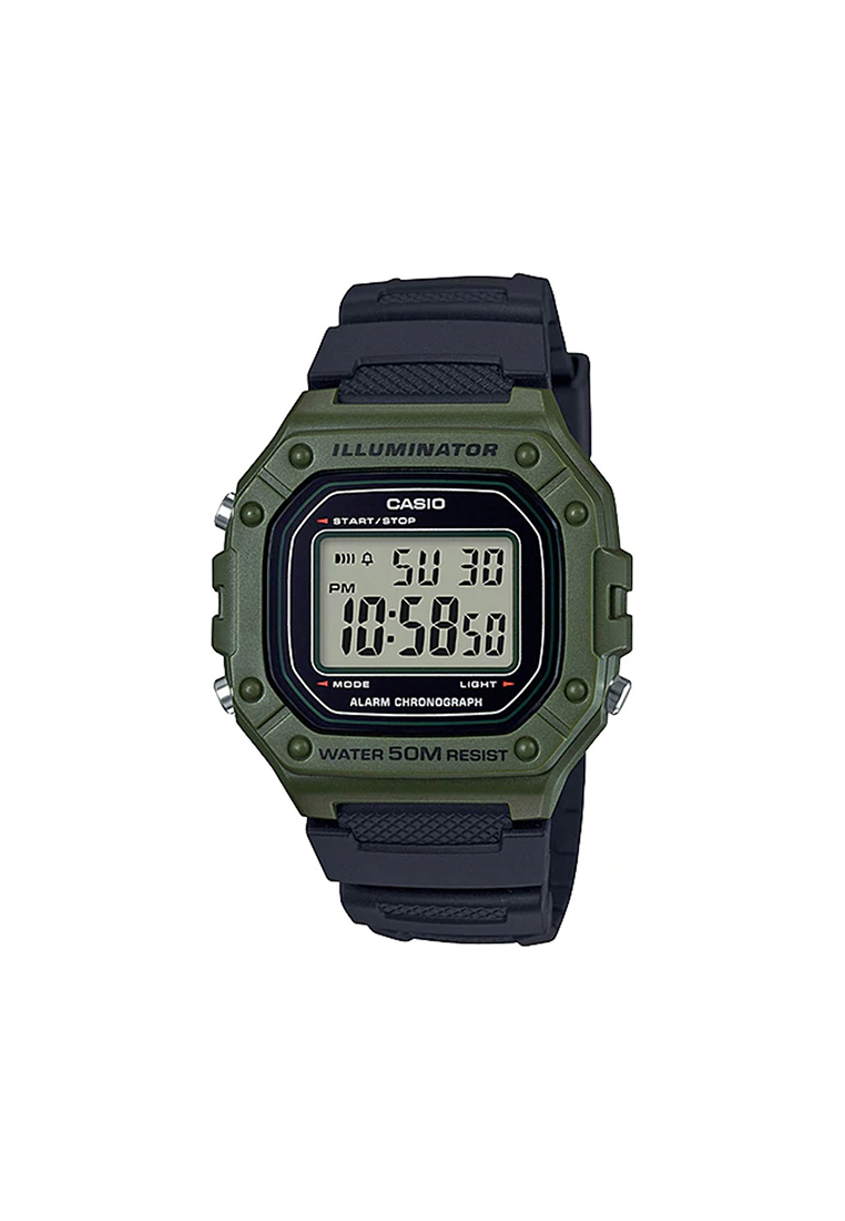 Casio Watches Men's Digital Watch W-218H-3AV Army Green dial with Black Resin Band Watch for men