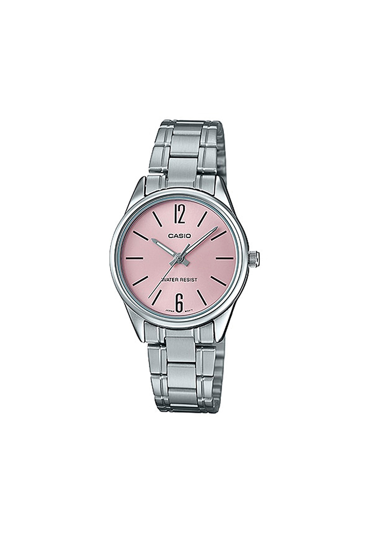 Casio Watches Women's Analog Watch LTP-V005D-4B Pink dial with Silver Stainless Steel Band Watch for