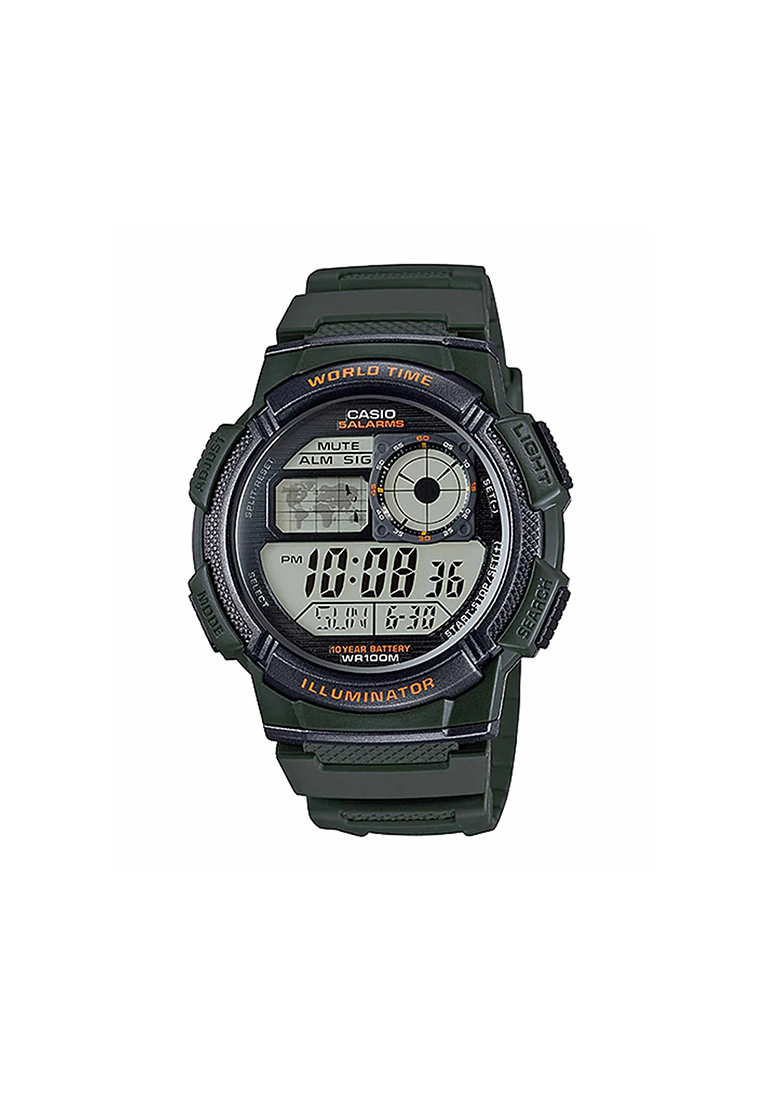 Casio Watches Men's Digital Watch AE-1000W-3AV Army Green Resin Band Watch for Men