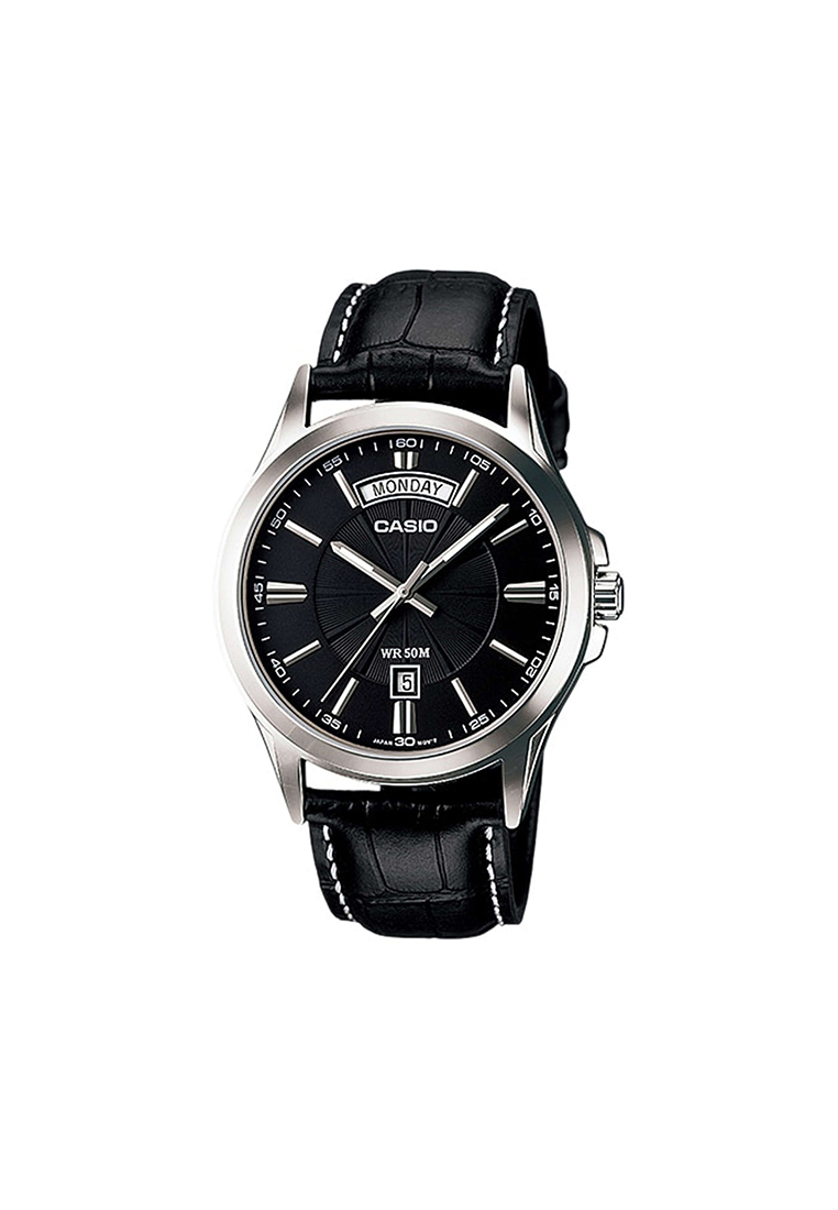 Casio Watches Men's Analog Watch MTP-1381L-1AV Black Genuine Leather Band