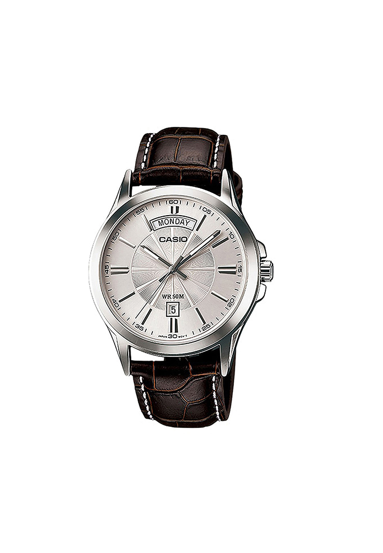 Casio Watches Men's Analog Watch MTP-1381L-7AV Brown Genuine Leather Band Watch for mens