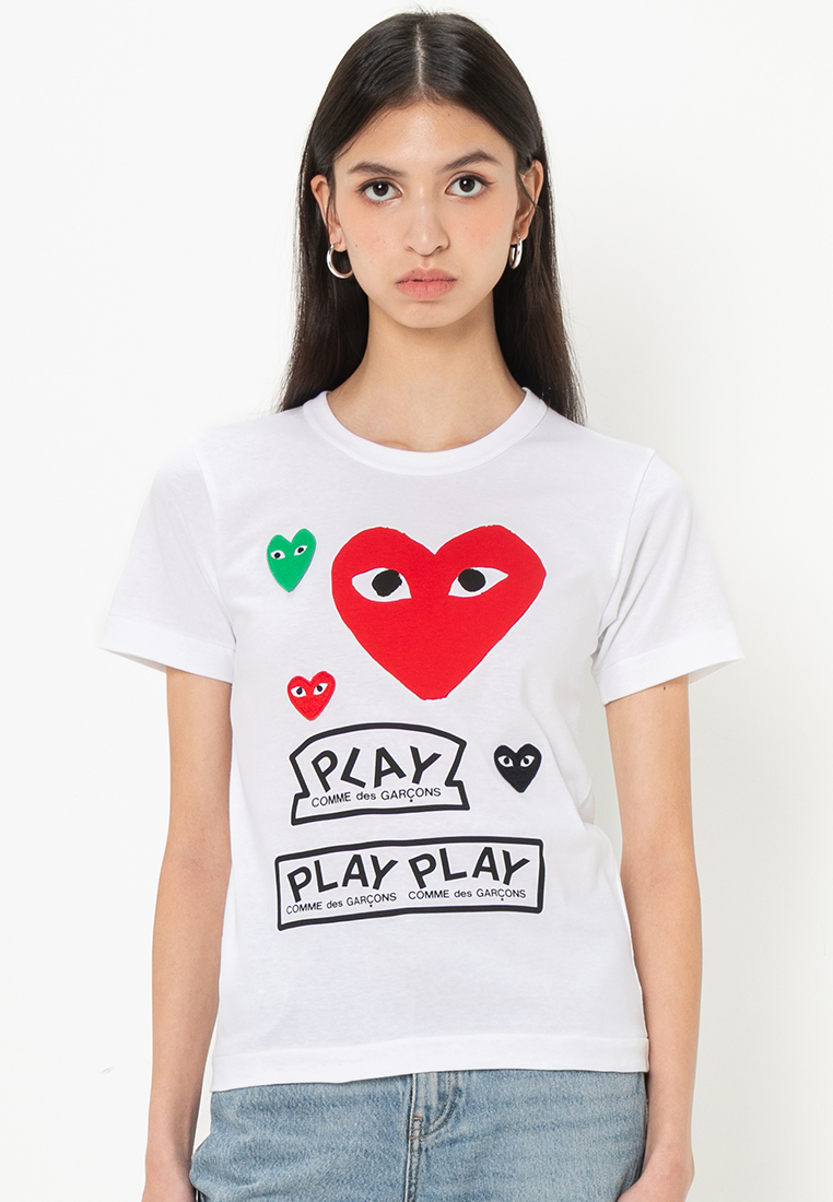 CDG Play Multi Logo Red Heart T-Shirt (bl)