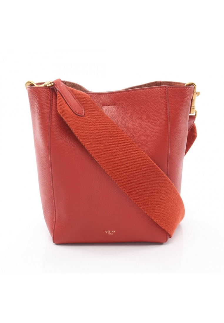 CELINE Pre-Loved Celine Sangle bucket Small Shoulder bag leather Orange red
