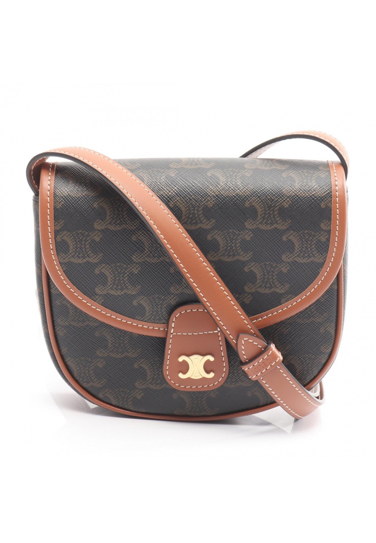 CELINE Pre-Loved Celine Triomphe Mini Busas Shoulder bag PVC leather black Brown