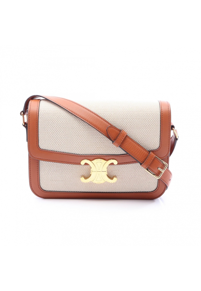 Celine Pre-Loved Celine classic Triomphe Shoulder bag canvas leather beige Brown