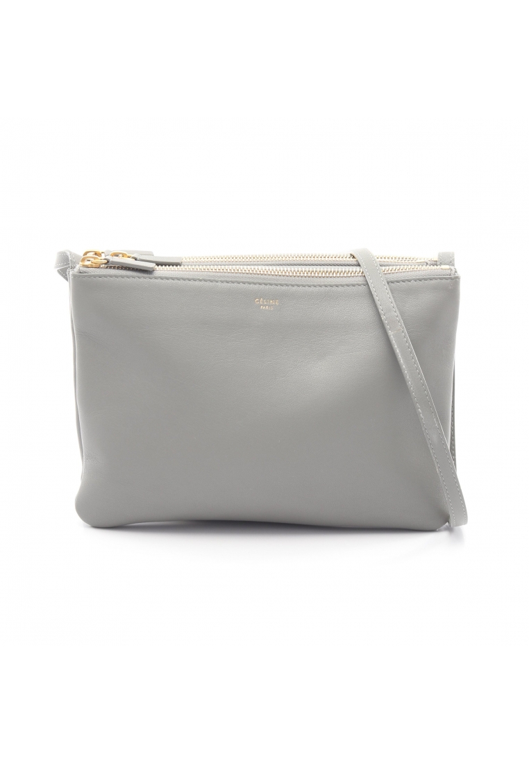 CELINE Pre-Loved Celine TRIO LARGE trio Large Shoulder bag leather gray