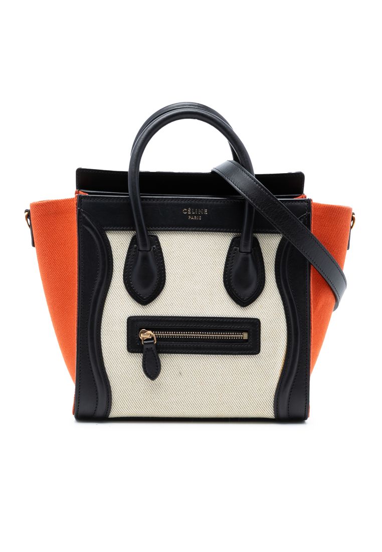 CELINE Pre-Loved Celine Nano Tricolor Canvas And Leather Luggage Tote