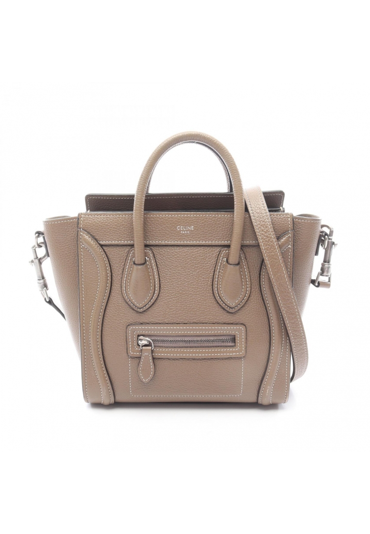 CELINE Pre-Loved Celine luggage nano shopper 2WAY Handbag leather Gray brown