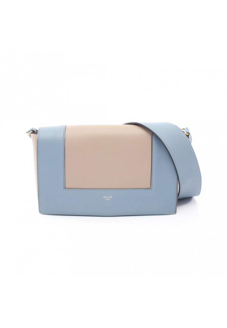 CELINE Pre-Loved Celine frame Medium Shoulder bag leather Gray beige Blue gray