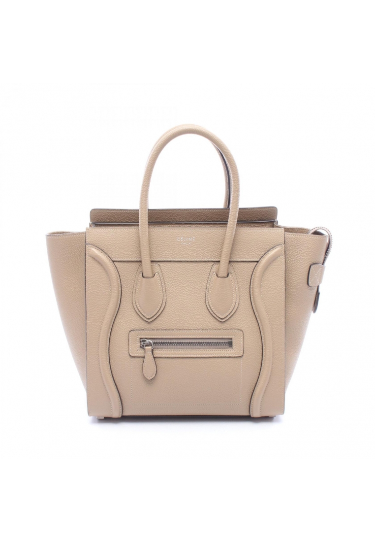 CELINE Pre-Loved Celine luggage micro shopper Handbag tote bag leather beige