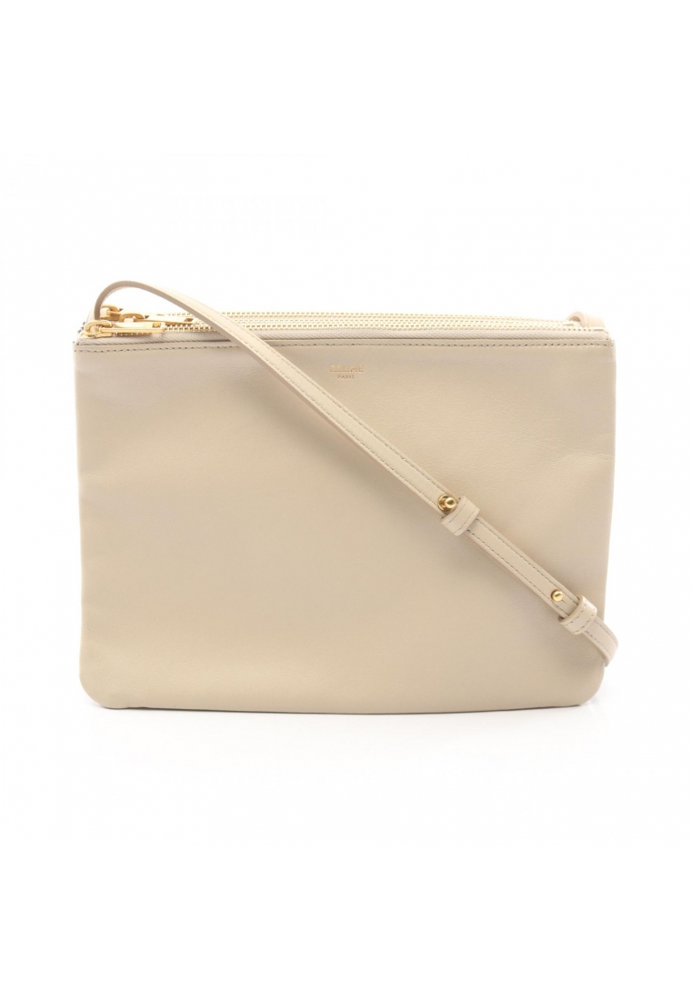 CELINE Pre-Loved Celine TRIO LARGE trio Large Shoulder bag leather beige