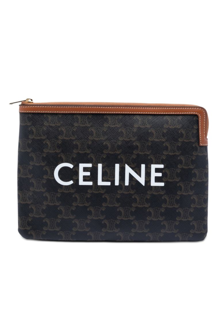 CELINE Pre-Loved Celine Small Triomphe Coated Canvas Clutch