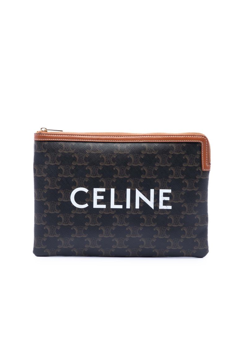 CELINE Pre-Loved Celine Small Triomphe Coated Canvas Clutch