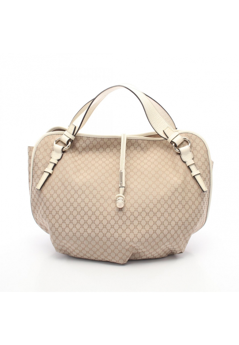 CELINE Pre-Loved Celine Macadam Handbag tote bag PVC leather beige ivory croc embossed
