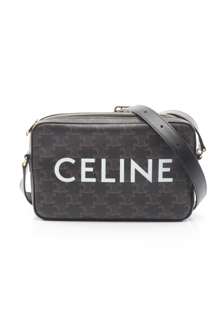CELINE Pre-Loved Celine Triomphe Medium Messenger bag Shoulder bag PVC leather black Brown
