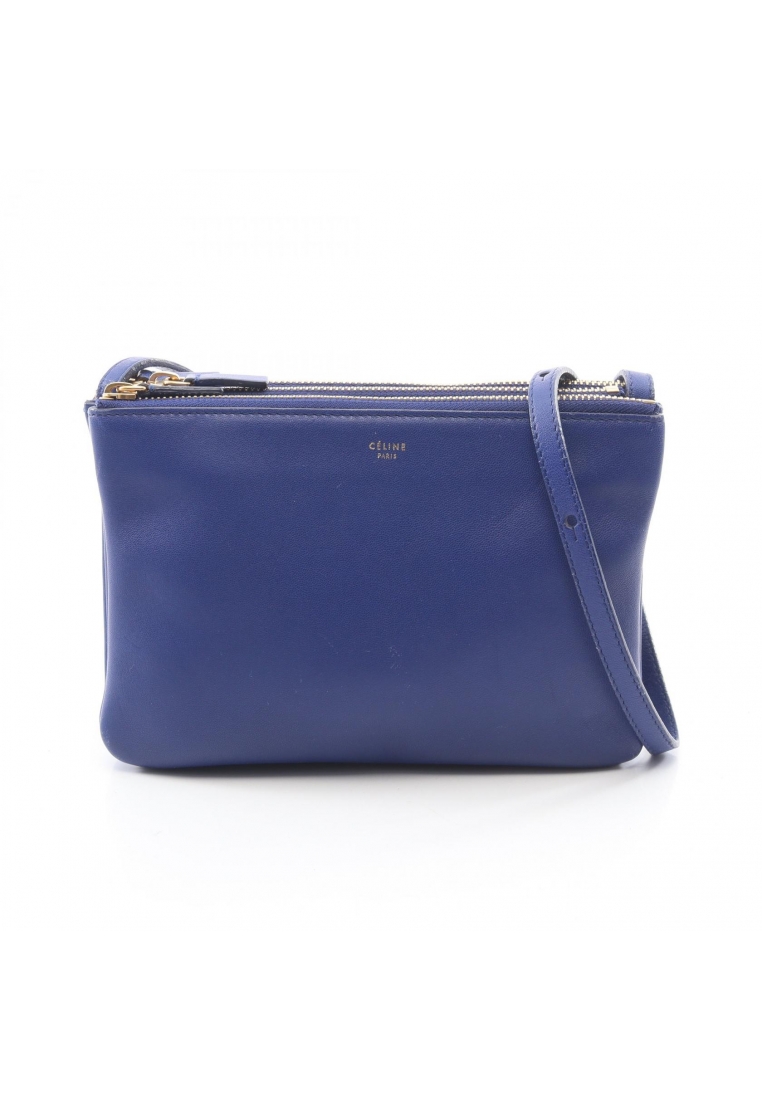CELINE Pre-Loved Celine TRIO SMALL trio Small Shoulder bag leather blue