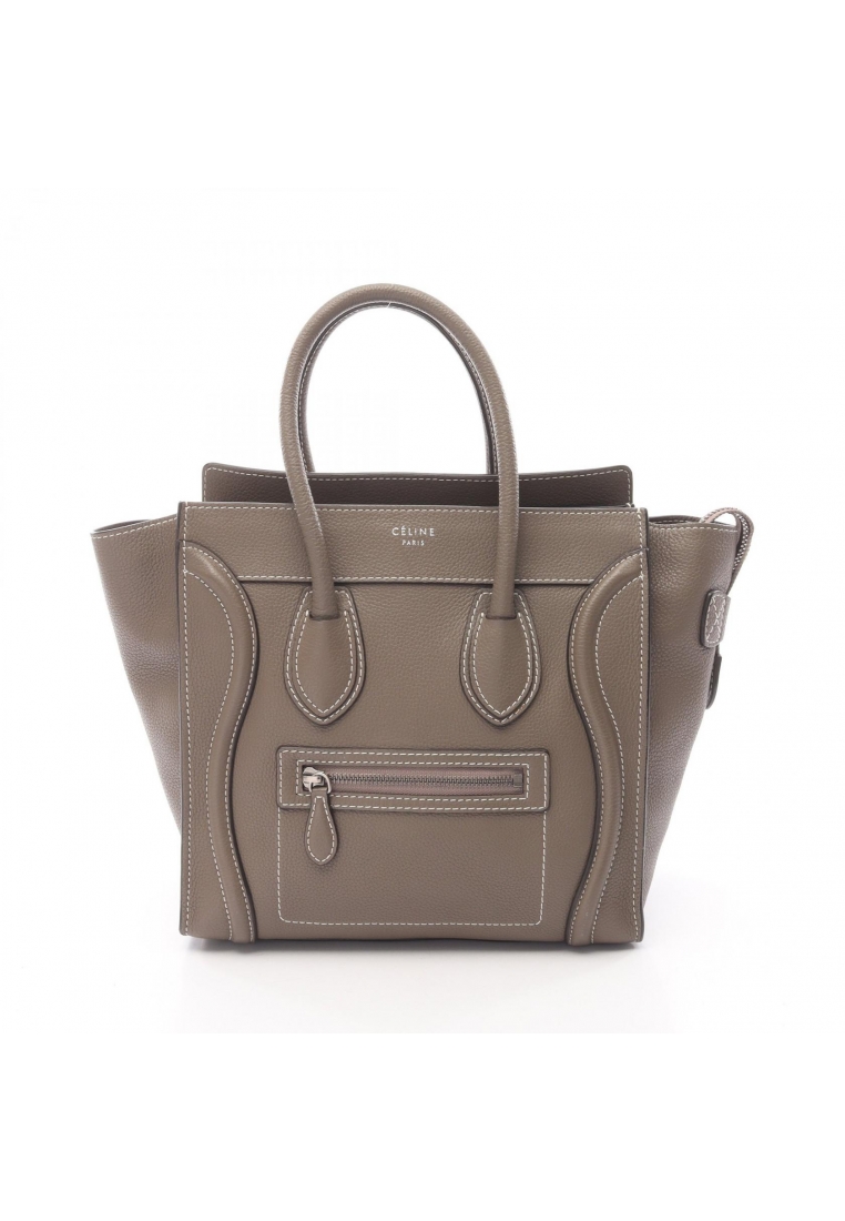 CELINE Pre-Loved Celine luggage micro shopper Handbag tote bag leather Gray brown