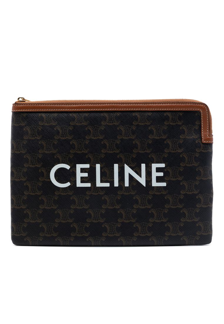 CELINE Pre-Loved Celine Small Triomphe Coated Canvas Clutch