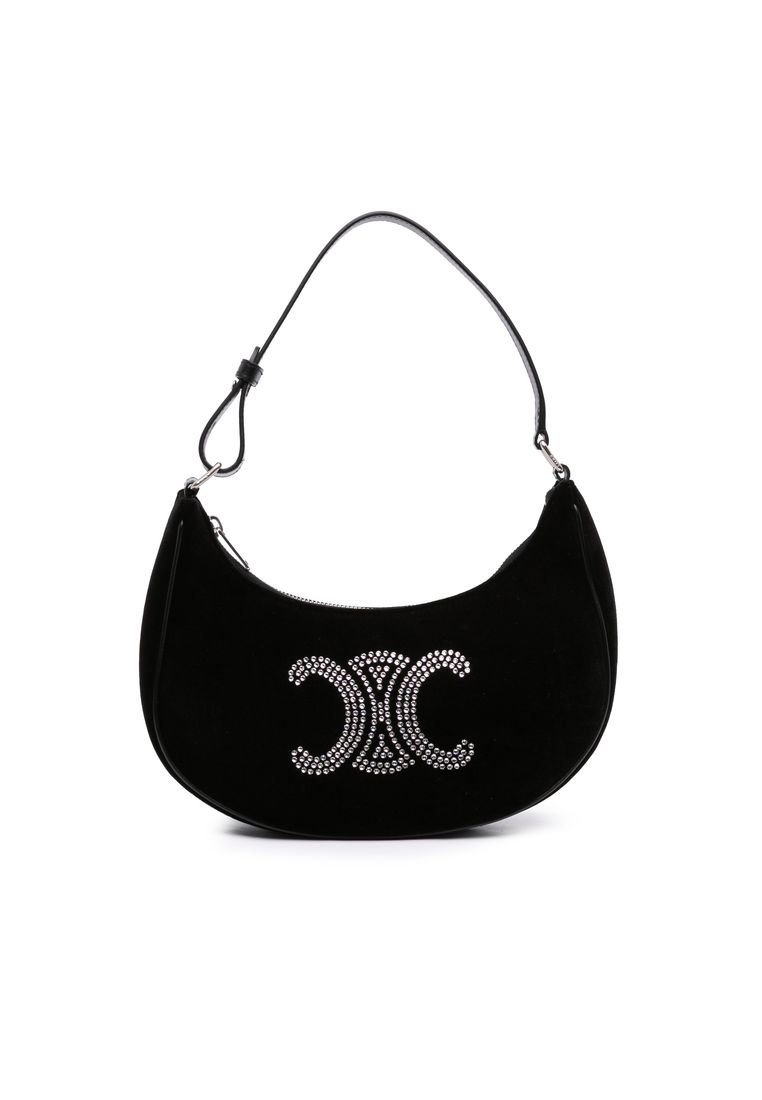 Celine Pre-Loved Celine Velvet Strass Triomphe Ava Shoulder Bag