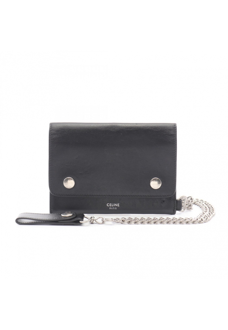 CELINE Pre-Loved Celine biker chain wallet wallet leather black