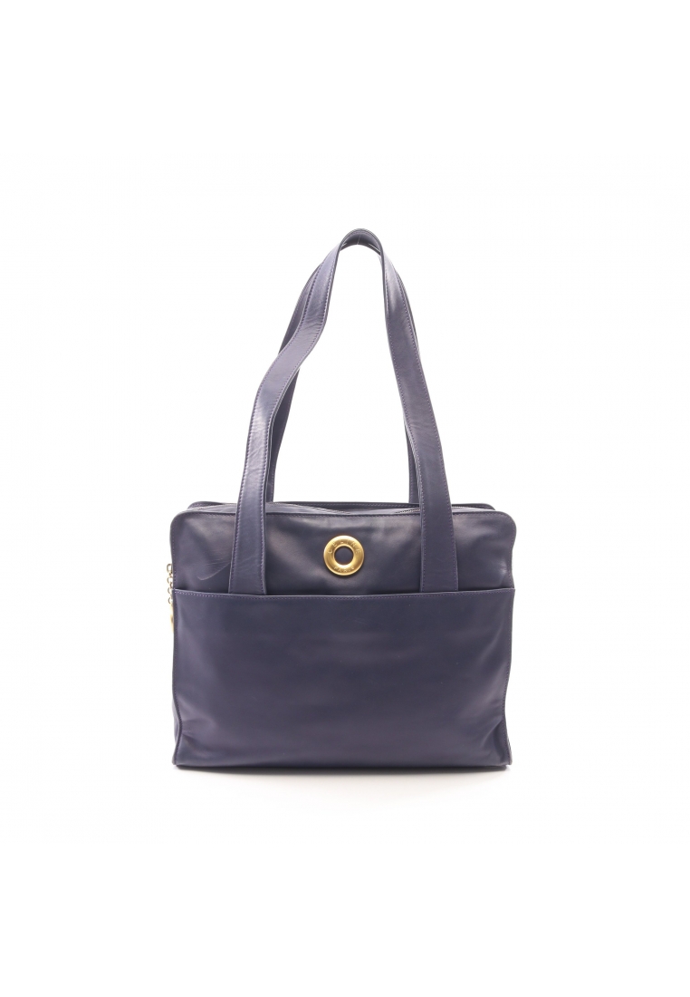 CELINE Pre-Loved Celine circle logo Shoulder bag tote bag leather Navy