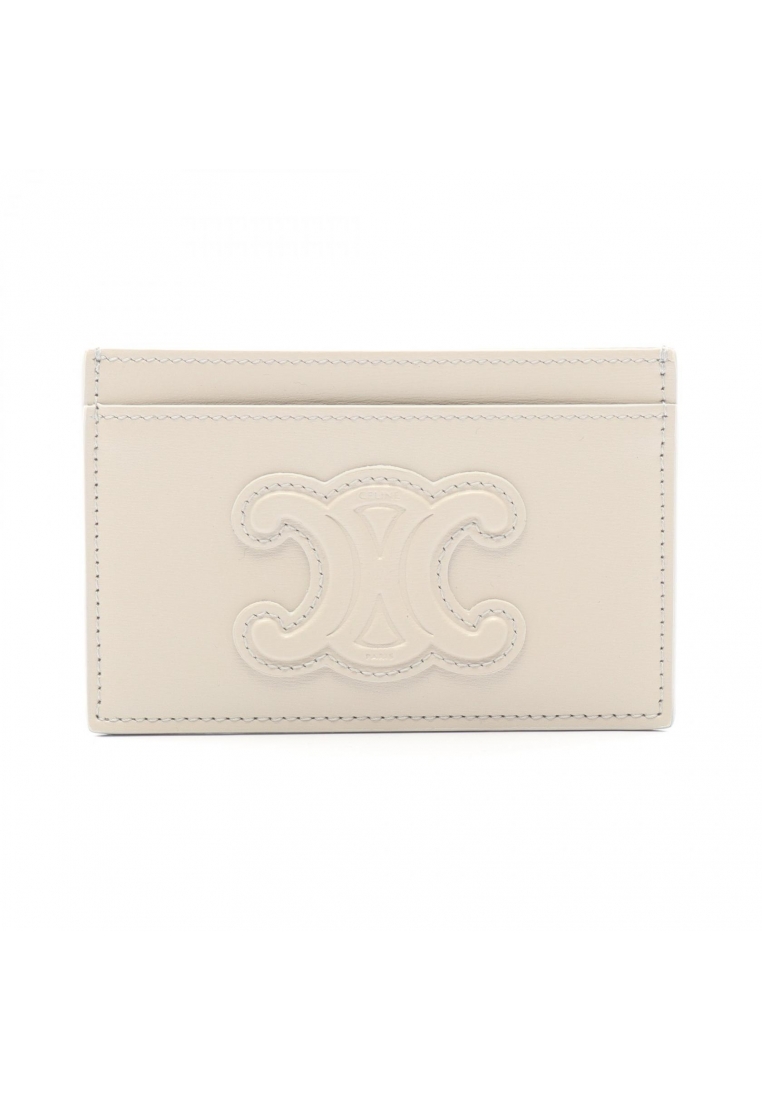 CELINE Pre-Loved Celine Triomphe card case leather Light gray