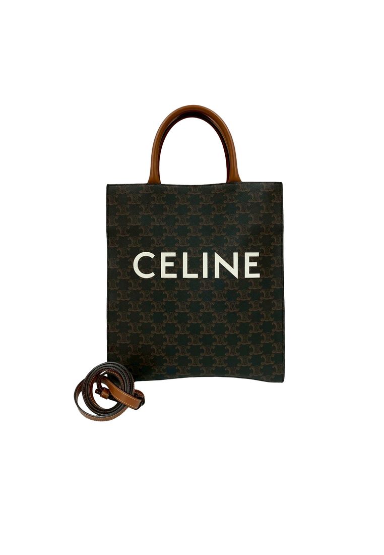 CELINE Pre-Loved Celine Small Triomphe Coated Canvas Vertical Cabas Tote