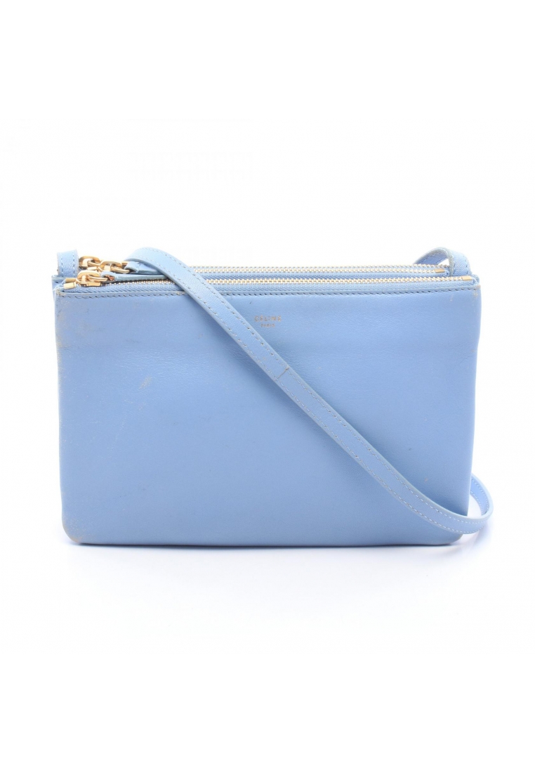 Celine Pre-Loved Celine TRIO SMALL trio Small Shoulder bag leather Light blue