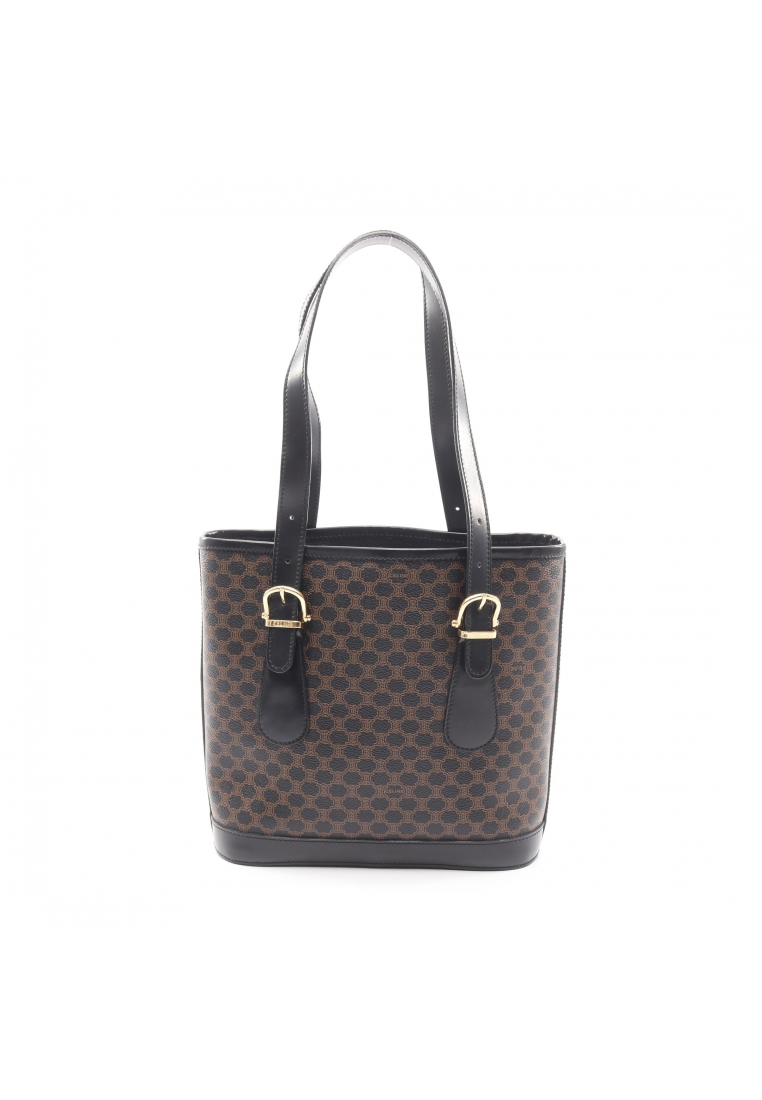 CELINE Pre-Loved Celine Macadam Shoulder bag tote bag PVC leather black Brown