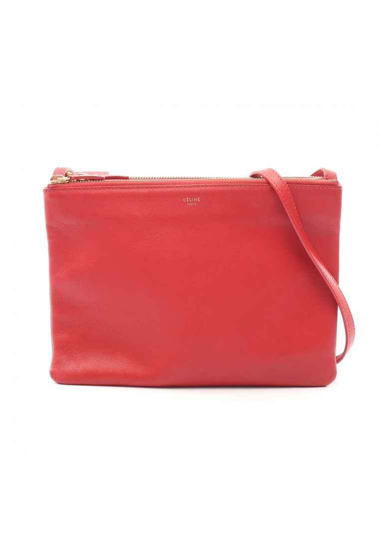 CELINE Pre-Loved Celine TRIO LARGE trio Large Shoulder bag leather Red