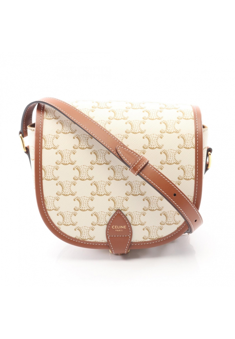 CELINE Pre-Loved Celine Folco medium bag Triomphe Shoulder bag PVC leather white Brown