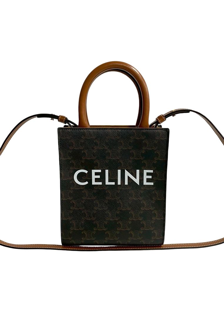 CELINE Pre-Loved Celine Mini Triomphe Coated Canvas Vertical Cabas Satchel